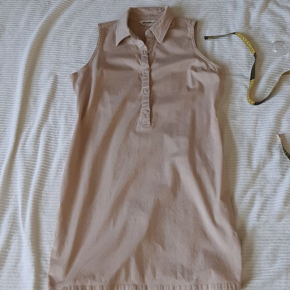 Eddie Bauer Sleeveless Pop Over Midi Dress Cream Tan Large Petite